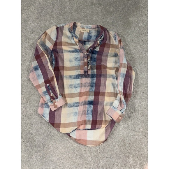 Anthropologie Isabella Sinclair Womens Blouse Pink‎ Purple Plaid Small - Picture 1 of 5